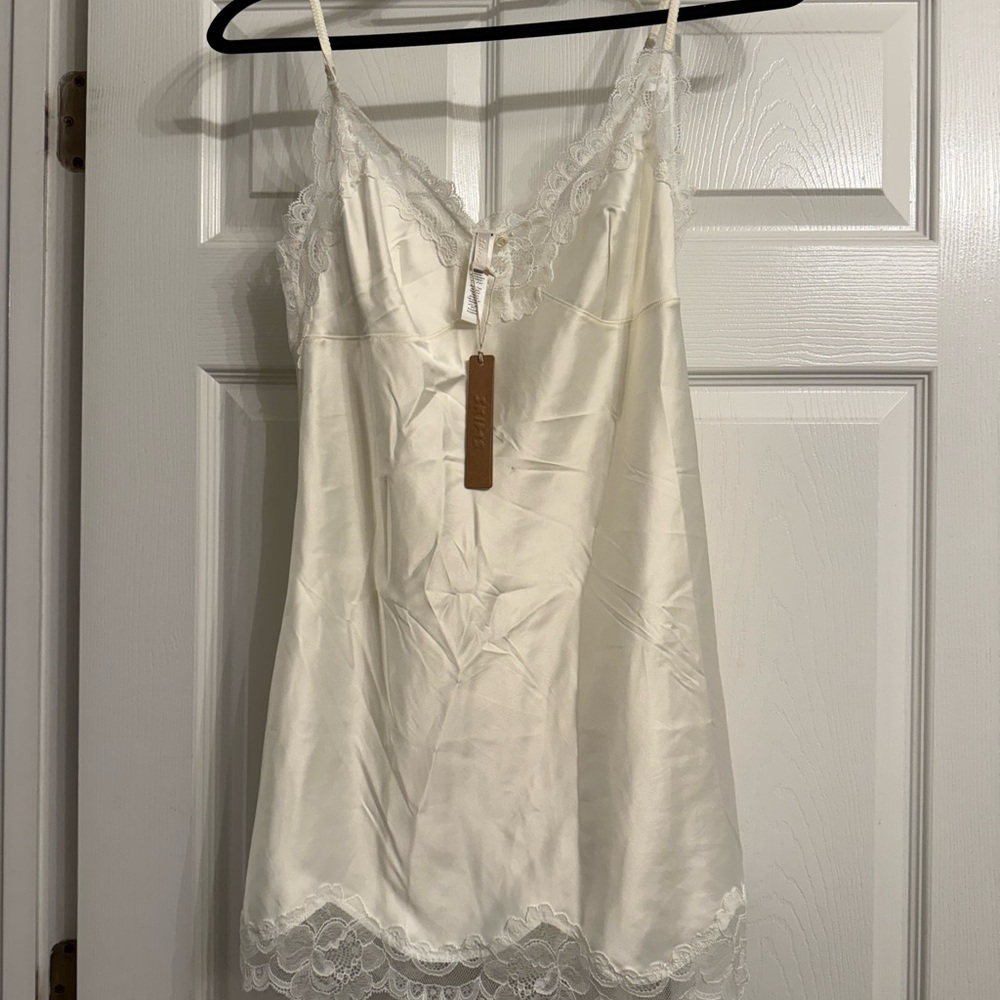 SKIMS Ivory Lace Satin Slip Dress